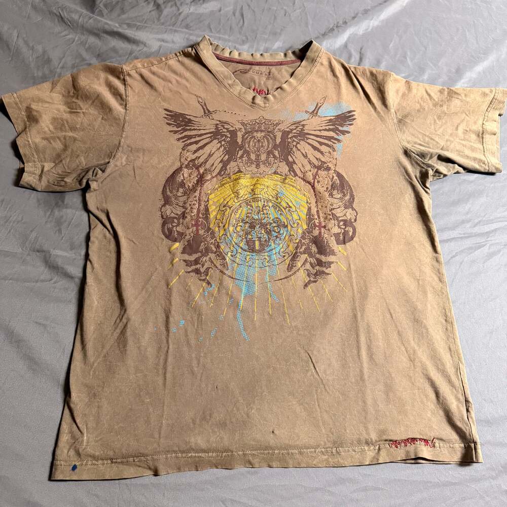Y2K & Vintage Men's Brown Embroidered Shirt
